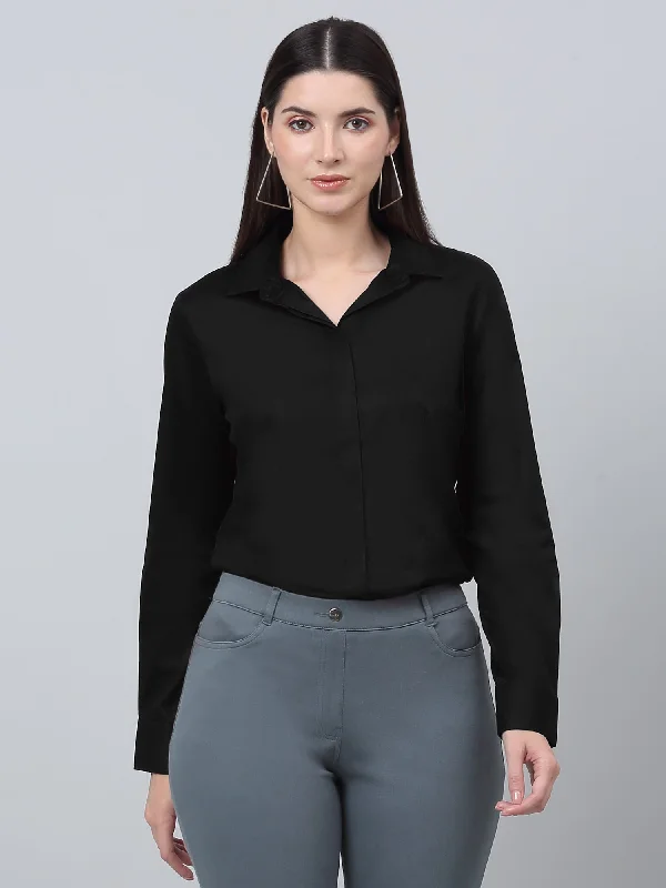 Women's Formal Slim Fit Black Regular Full Sleeve  Shirt