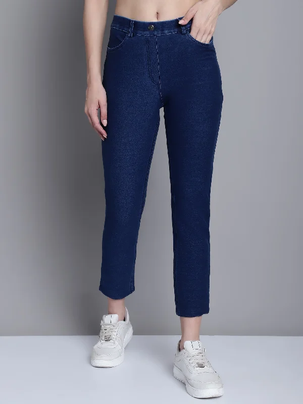 Women's Casual Regular Fit Denim Blue  Mid rise Leggings