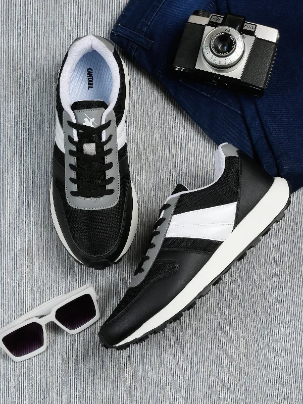 Men Lace-Up Black Casual Sneakers