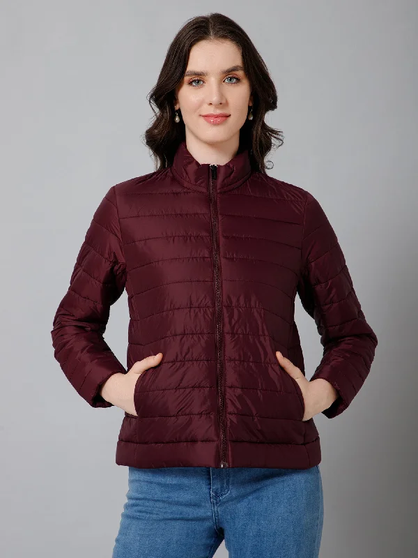 Women's Casual  Wine Quilted  Jacket