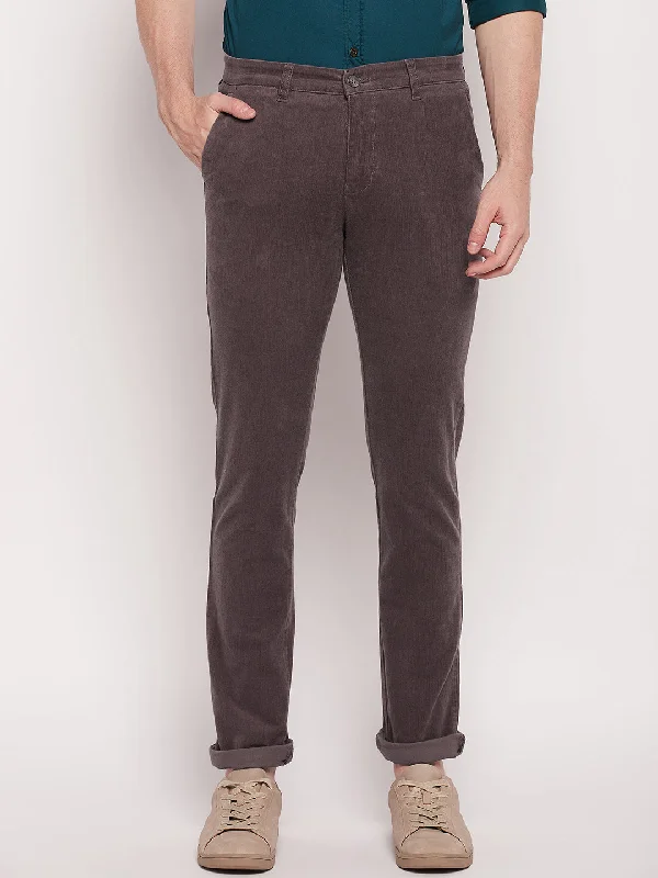 Men's Casual Flat front Grey Corduroy Trousers