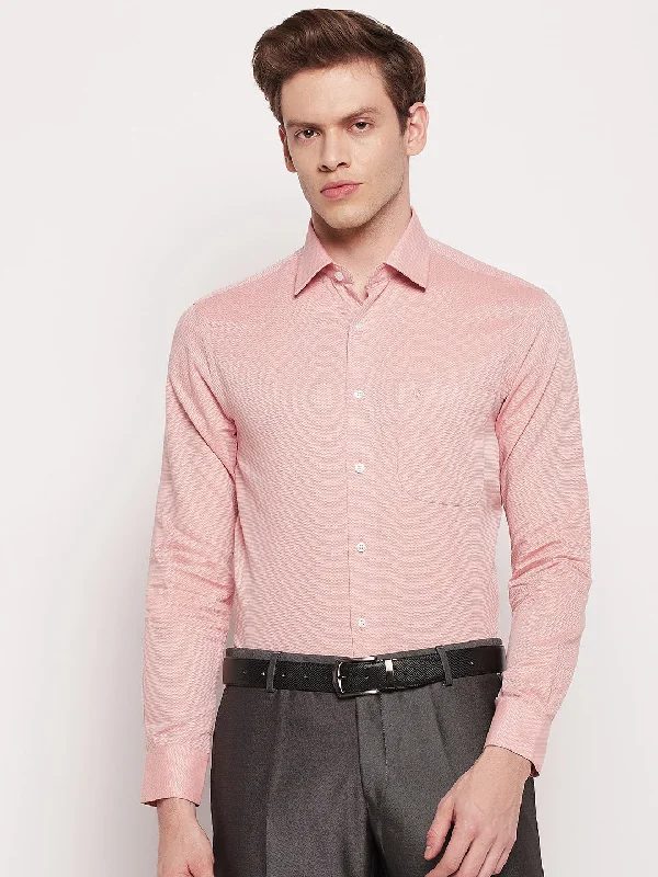 Men's Light Pink Formal Self textured Full Sleeve Shirt