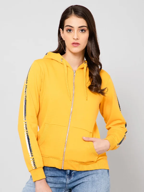 Women's Casual  Mustard Regular Full Sleeve Zipthru  Sweatshirt